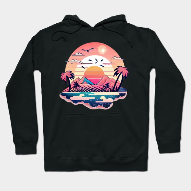 Retro Tropical Summer Sunset Hoodie by TechnoBubble